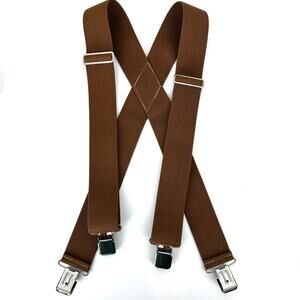 Welch suspenders 2" heavy duty clip cross back brown adjustable NWOT